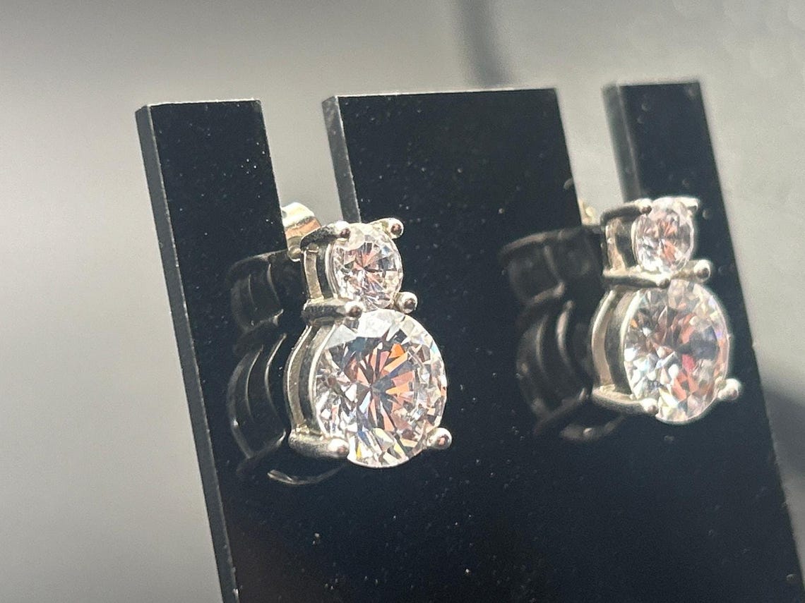 Vintage Clear Crystal Rhinestone Drop Dangle Cluster Earrings, photo 2 of 6