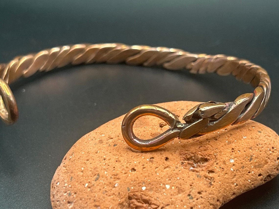 Handmade Copper Bicep Cuff - Twist With Light Flame Kissed Finish Upper Arm, photo 4 of 12