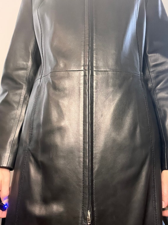 Vintage Long Black Leather Coat - image 3