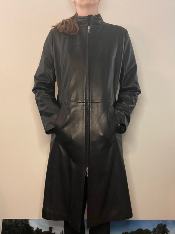 Vintage Long Black Leather Coat - image 4