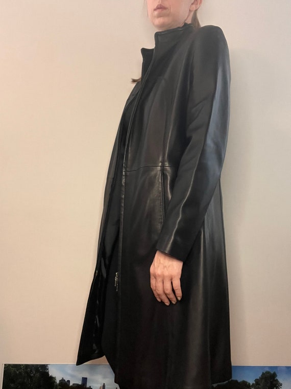 Vintage Long Black Leather Coat - image 2