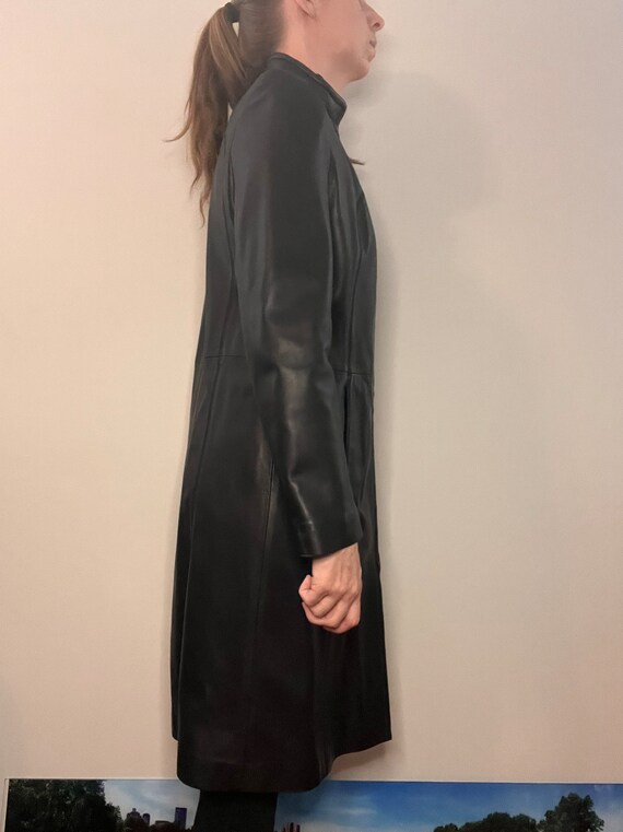 Vintage Long Black Leather Coat - image 6