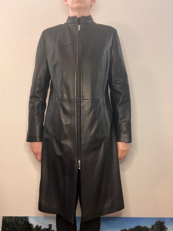 Vintage Long Black Leather Coat - image 1