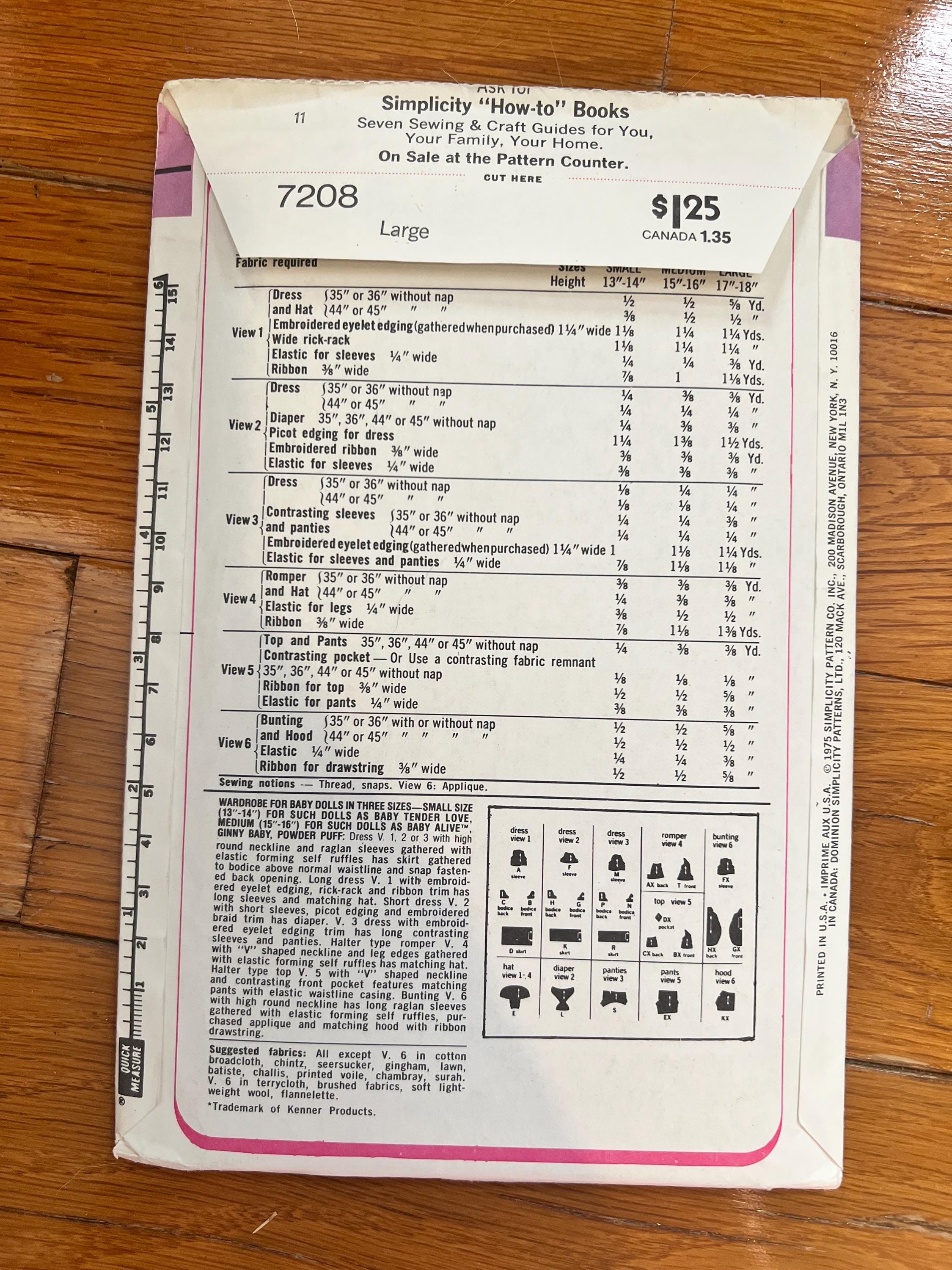 1975 Simplicity Doll Clothes Pattern 7208 - Etsy