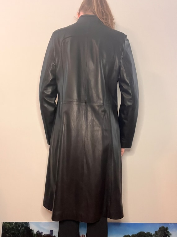 Vintage Long Black Leather Coat - image 5