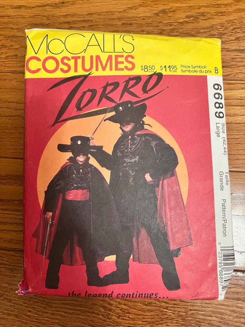 Mccall’s Mens/boys Zorro Costume Pattern 6689 - Etsy