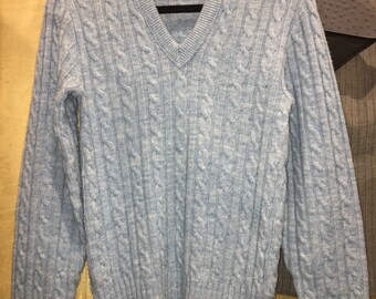 light blue cable knit sweater