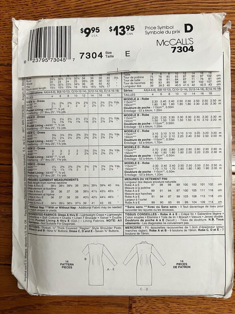1994 Mccall’s Dress Pattern 7304 - Etsy