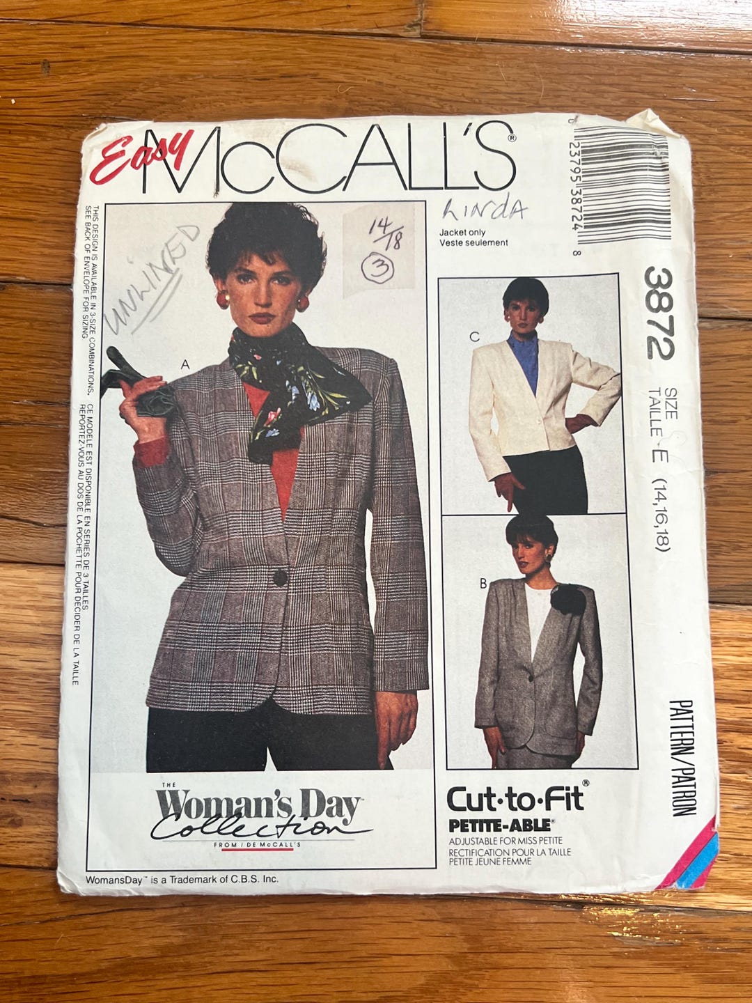 1988 Mccalls Jacket Pattern 3872 - Etsy