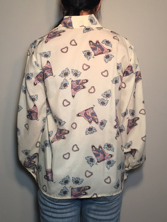 Vintage Butterfly Print Pussy Bow Blouse - image 2