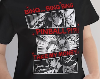 Anime Girl Vintage Style Pinball T-Shirt Unisex Jersey Short Sleeve Tee Retro 80s Arcade Mall Core Games and Gift Guys Girls Flipper Skill