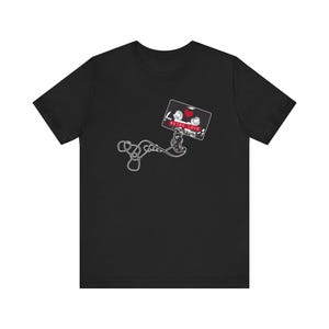 May include: Black t-shirt with a white graphic of a cassette tape with the text "Retro Love" and a red heart.