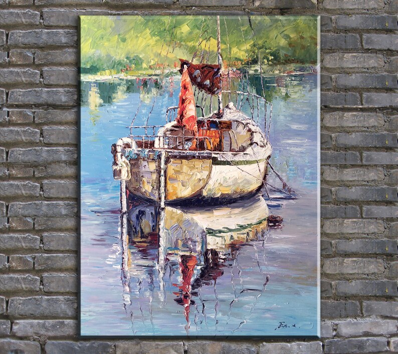 Original oil paintingpalette knife painting boat painting by Etsy