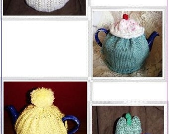EASY TEA COSY Knitting Patterns in Double Knit - 4 Easy Tea Cosy Covers to Knit - E Book pdf instant download - Cherry Cosy Bobble Cosy