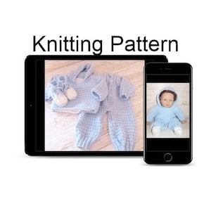 Baby Boy Knitting Pattern Romper Hoodie Newsboy cap trainers DK Knitting Pattern pdf download