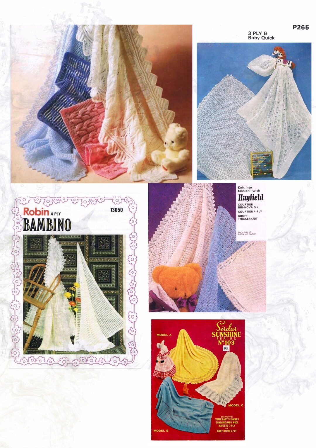 VINTAGE KNITTING PATTERNS for Baby Shawls in 3 Ply 4 Ply and Double