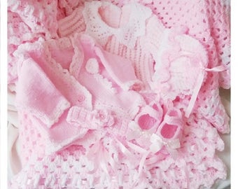 Baby Knitting Pattern - Baby Layette, Matinee Set, Baby Pram Set Knitting Pattern, Layette Set , Exclusive Design, e mail form