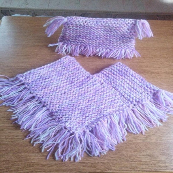 Boho Poncho Knitting Pattern. Easy Knit baby poncho with hat, chunky poncho set knitting patterns