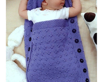 Baby Schlafsack Strickmuster, Aran Weight Wolle (PDF Download) Knopf und seitlicher Schlafsack