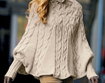 Vintage Aran Zopfmuster Poncho-Muster - Rollkragen (PDF-Muster)