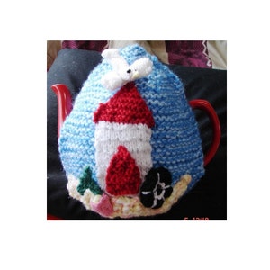 Beach Fun tea cosy Knitting Pattern, pdf download, Beach Hut Tea Cozy,  knitting instructions, novelty knitting pattern