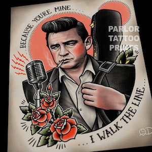 Johnny Cash Tattoo Flash Art Print