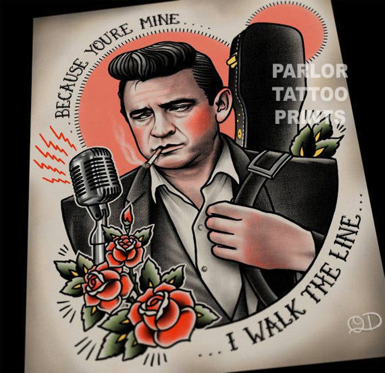 Johnny Cash Tattoo Flash Art Print image 1