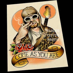 Kurt Cobain Nirvana Tattoo Flash Art Print