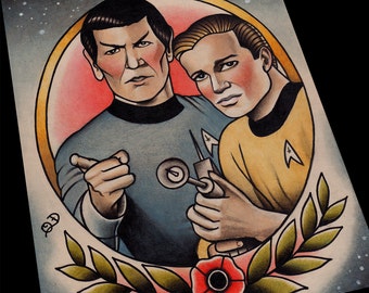 Captain Kirk and Spock Star Trek Tattoo Flash Art Print