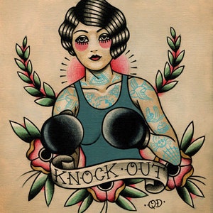 Boxer Flapper Girl Tattoo Art Print