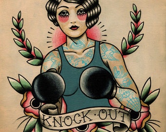 Boxer Flapper Girl Tattoo Art Print