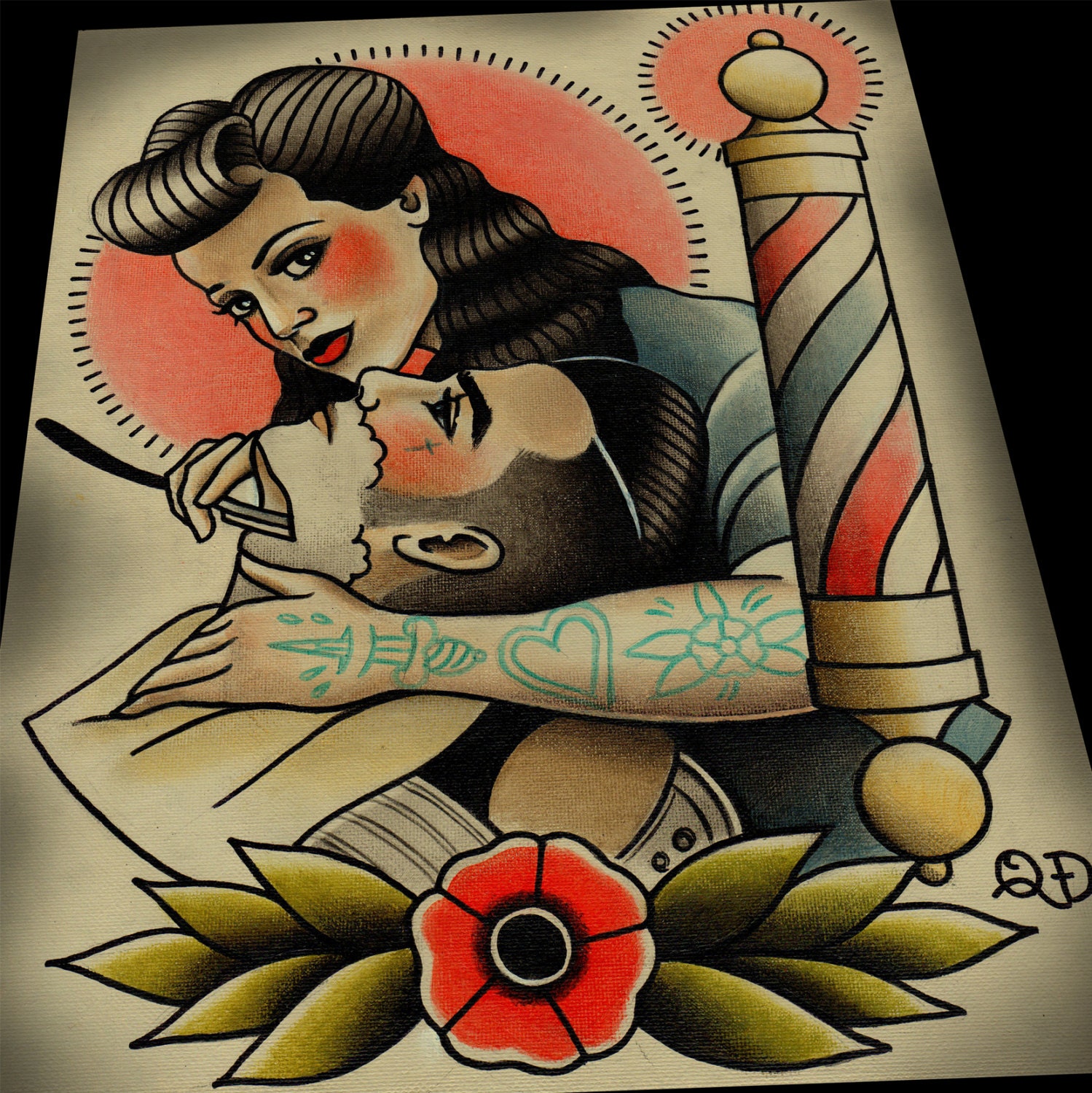 Rockabilly Lady Barber Barbering Tattoo Print Art - Etsy