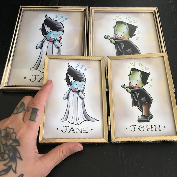 Customizable Frankenstein and Bride Kewpies (Double Prints) Choose Your Option