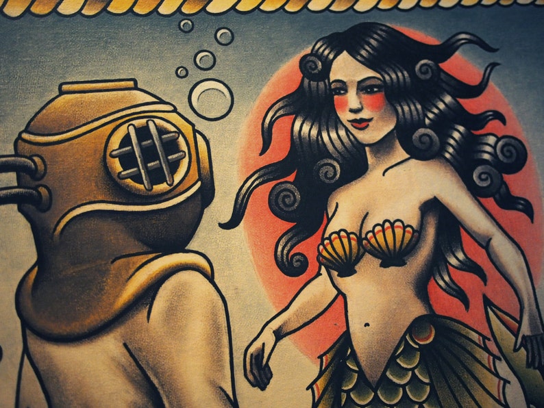 Love At First Dive Tattoo Art Print image 1