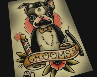 Impression de tatouage 8 x 10 - barbier Boston Terrier