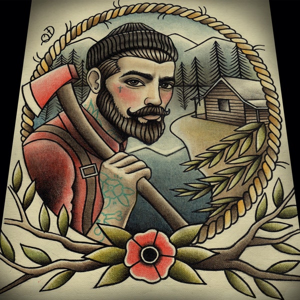 Lumberjack Tattoo Art Print 11"x13"