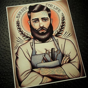 Barber For Life Tattoo Art Print image 1