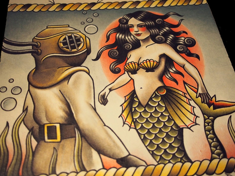 Love At First Dive Tattoo Art Print image 0