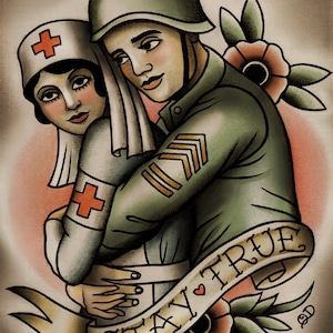 Soldier and Nurse Tattoo Art Print