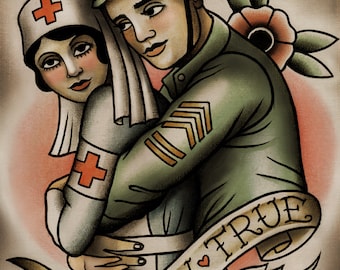 Soldier and Nurse Tattoo Art Print