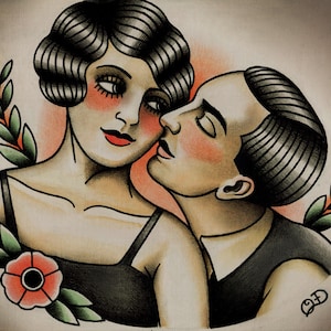 1920s Lovers Tattoo Art Print