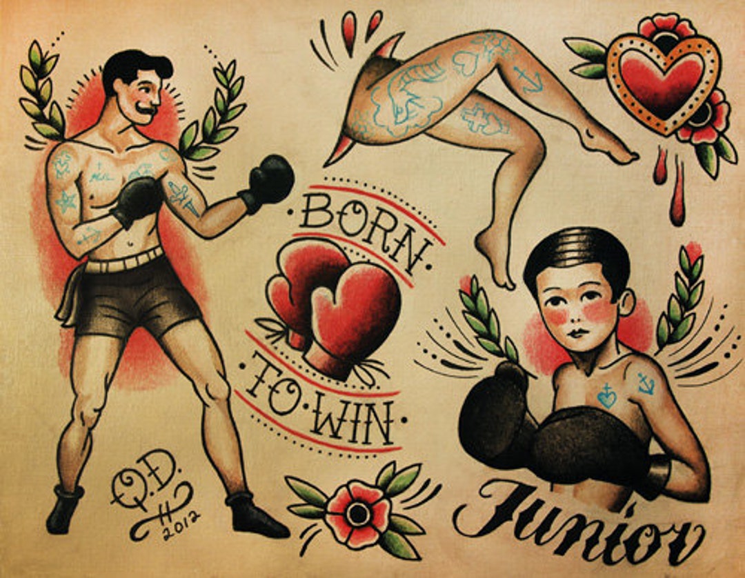 Boxing Gloves Temporary Tattoo Sticker - OhMyTat