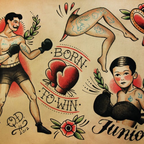 Boxer With Moustache Tattoo Flash Design | Etsy