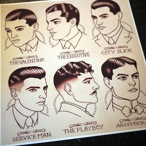 1920's Gentlemen's Hairstyle Barber Barbering Guide 11"x11.5"