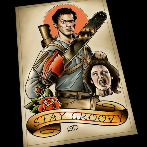 Evil Dead classic Ash Tattoo Flash 11x17 Etsy