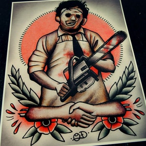 Leather face Texas Chainsaw Tattoo Art Print