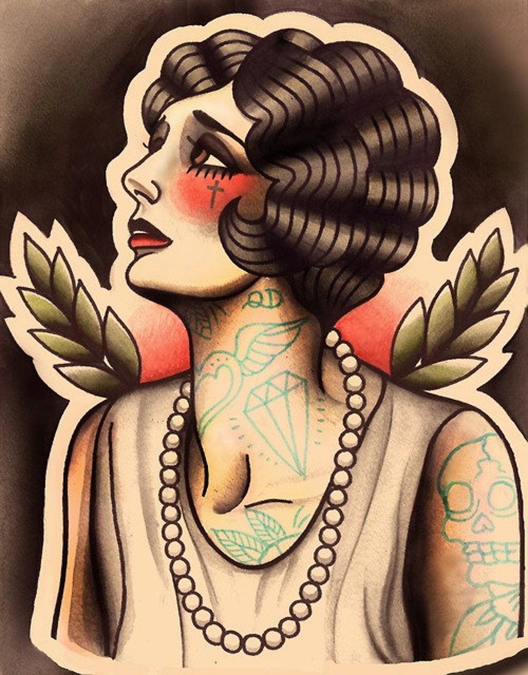 Melancholic Flapper Tattoo Art Print photo