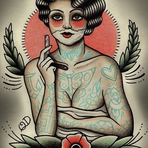 The Shaving Flapper Tattoo Art Print