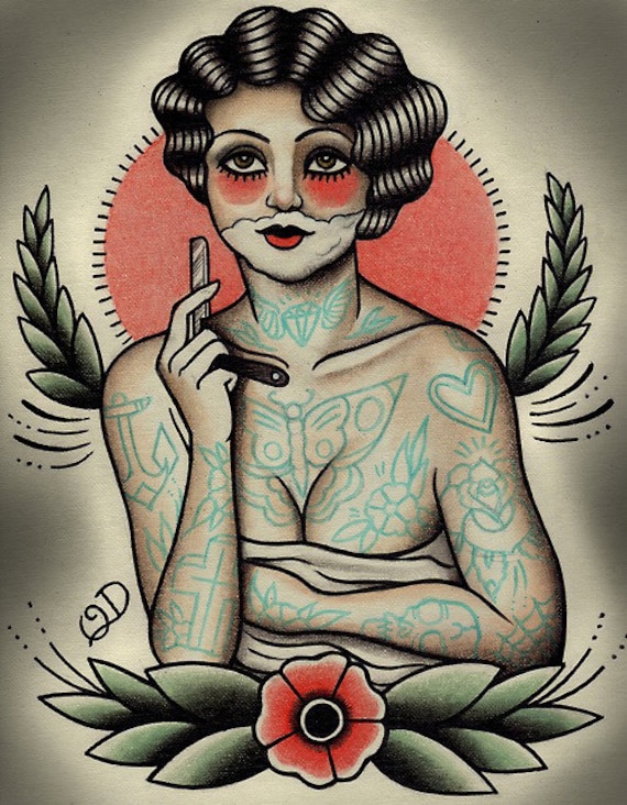 Boxer Flapper Girl Tattoo Art Print -  Hong Kong