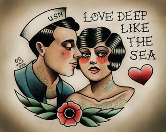 Sailor and Flapper Traditional Tattoo Print